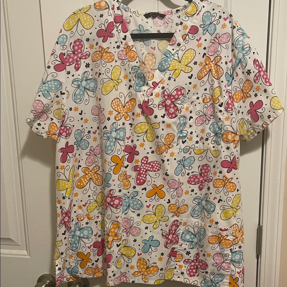 Just Love Multicolor‎ Butterfly Scrub Top